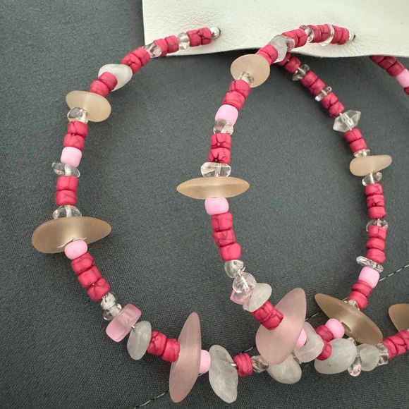 Free People Pink Beaded Hoop Earrings - Picture 6 of 6